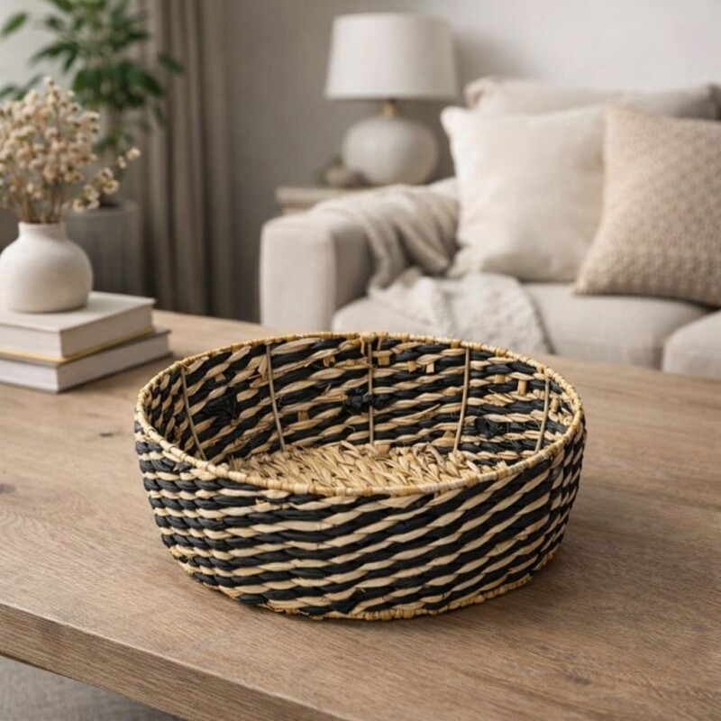 Canasta Decorativa Redonda De Fibra Natural - Mediana Canasta Decorativa Redonda De Fibra Natural - Mediana