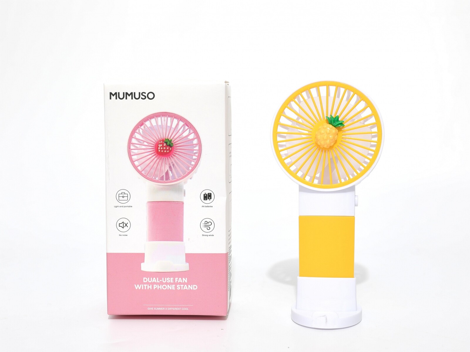 VENTILADOR DE DOBLE USO CON SOPORTE PARA TELÉFONO EN FORMA DE PIÑA 