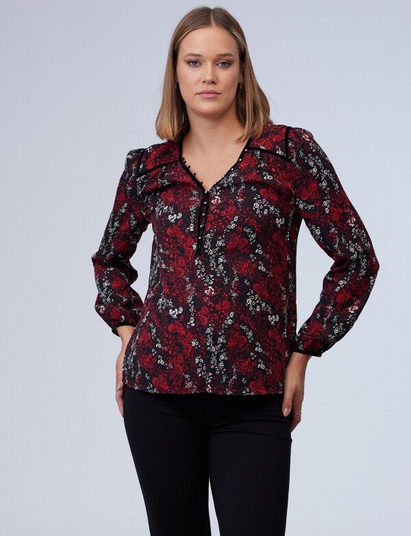 Blusa Ribete Terciopelo NEGRO/MULTI