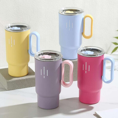 Vaso térmico de acero con tapa y asa - 560ml Celeste