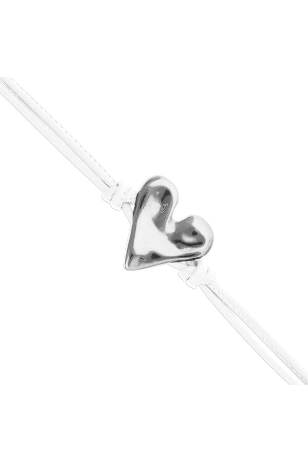 PULSERA DE CUERO BLANCO CON DETALLE DE CORAZÓN BAÑADO EN PLATA DE LEY Pulsera