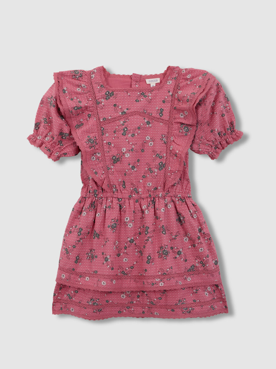 Vestido Estampado De Flores Con Volantes Rosa