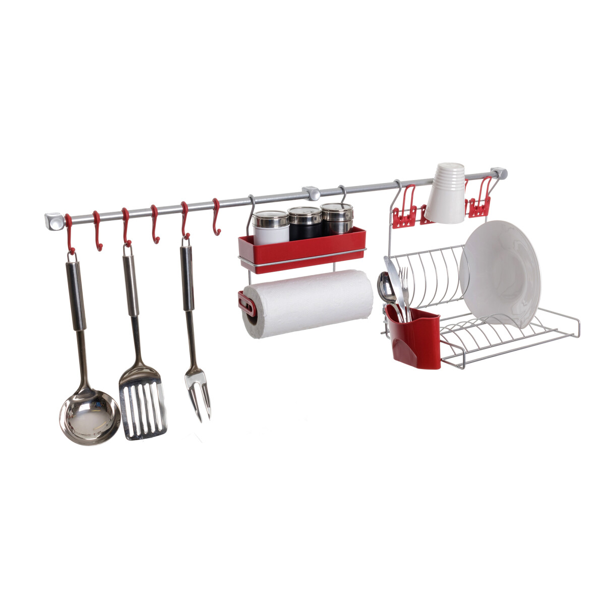 KIT MASTER D ORGANIZADOR DE COCINA ROJO/PLATA 
