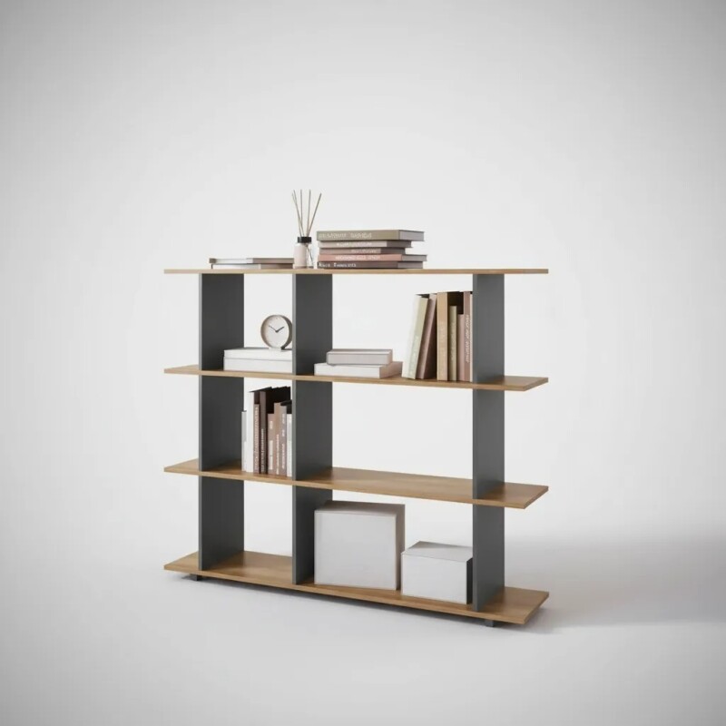 Biblioteca / Estantería con 6 Nichos - Color miel y grafito Biblioteca / Estantería con 6 Nichos - Color miel y grafito