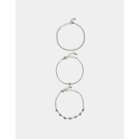 Set De Pulseras Con Corazones Plateado