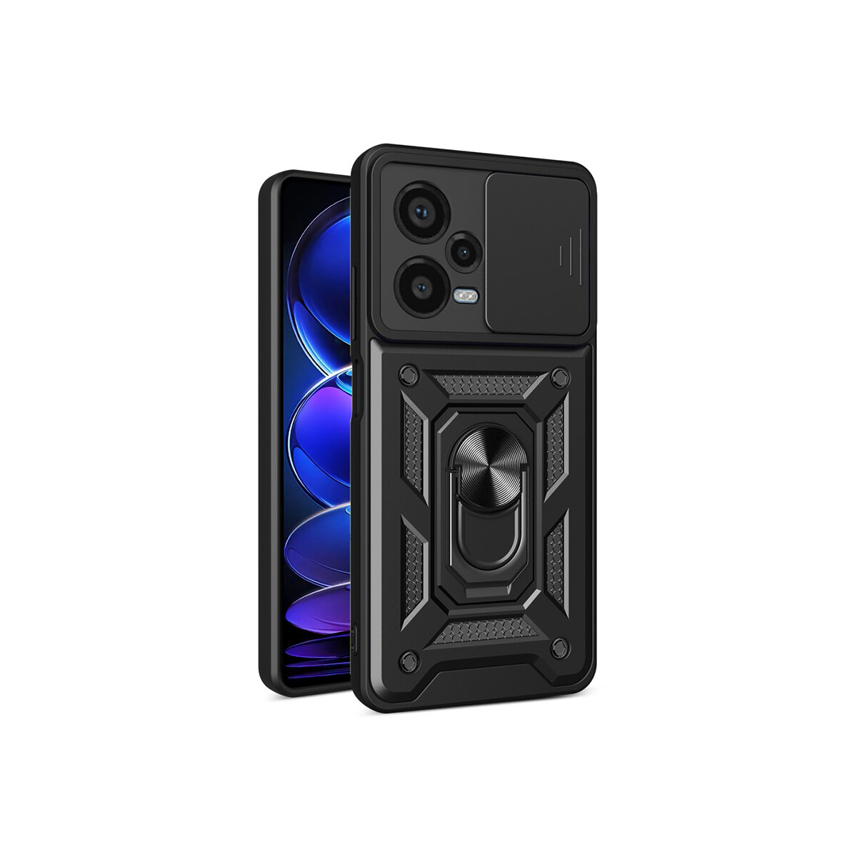 Protector rígido Xiaomi Redmi Note 12 Pro+ 5G con cubre cámara y anillo color negro 