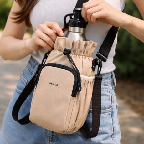 Bolso Porta Botellas con Asa y Bolsillos de Viaje Beige