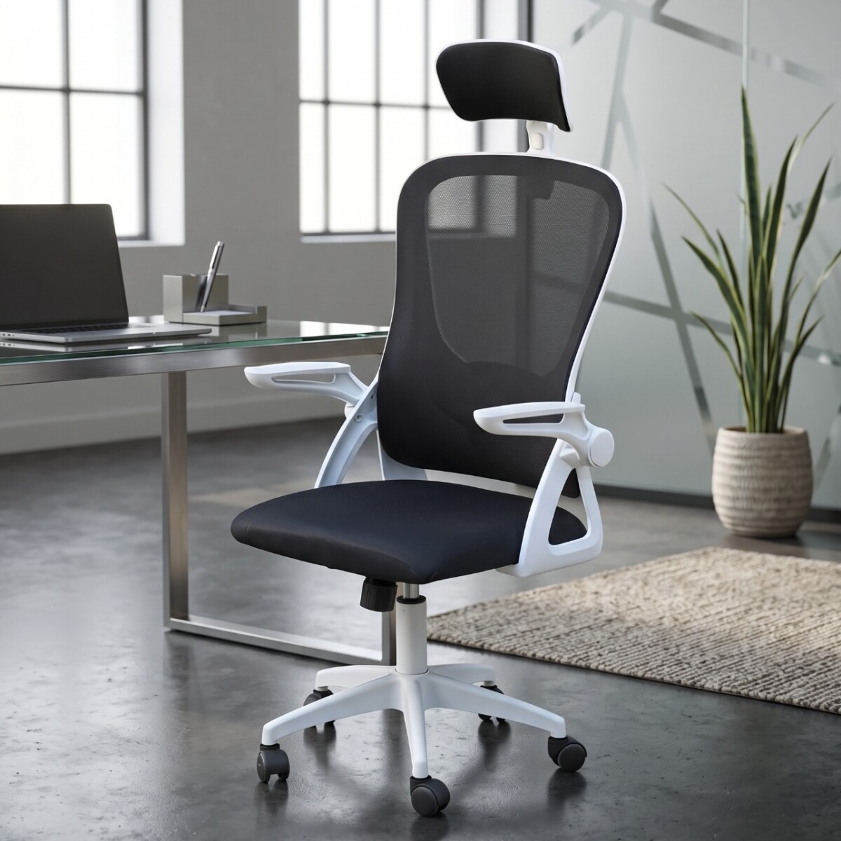 SILLA DE OFICINA ASIENTO ERGONÓMICA ESCRITORIO GIRATORIA REGULABLE APOYABRAZOS - NEGRO 