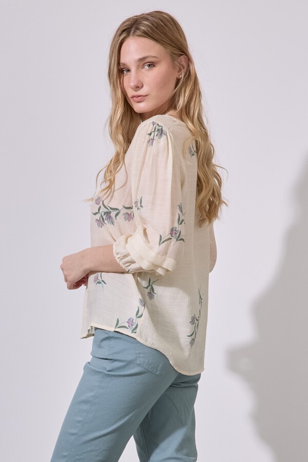 Blusa Gasa Botones BEIGE/MULTI