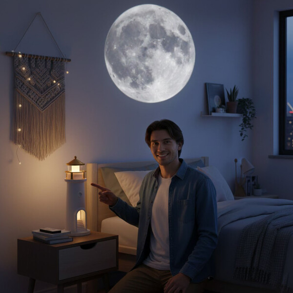 Lámpara Veladora Proyectora Faro Mesa Escritorio Usb Cálida Color Blanco