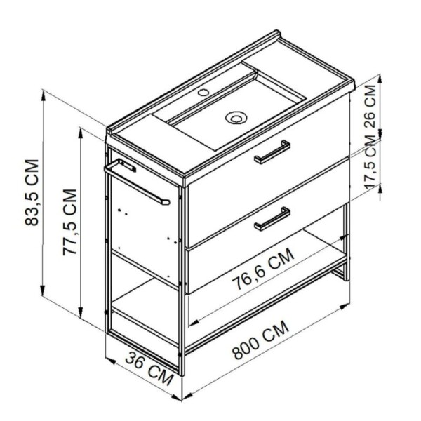 MUEBLE DE BAÑO 80 CM CON MESADA - GRAFITO/NEGRO MUEBLE DE BAÑO 80 CM CON MESADA - GRAFITO/NEGRO