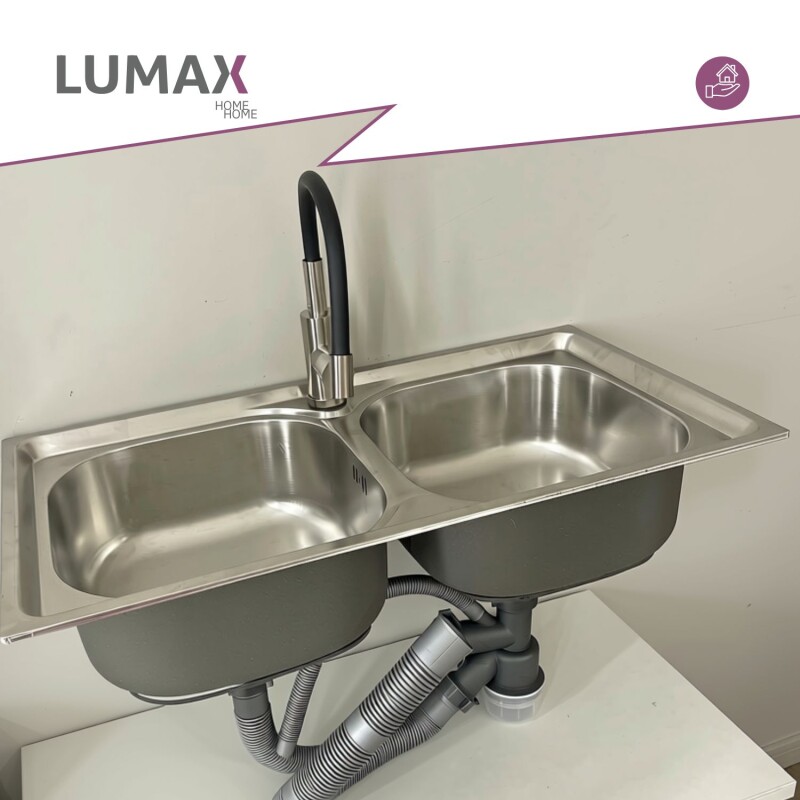 Pileta de cocina Lumax Acero Doble Bacha Monocomando 78x42 cm Negro