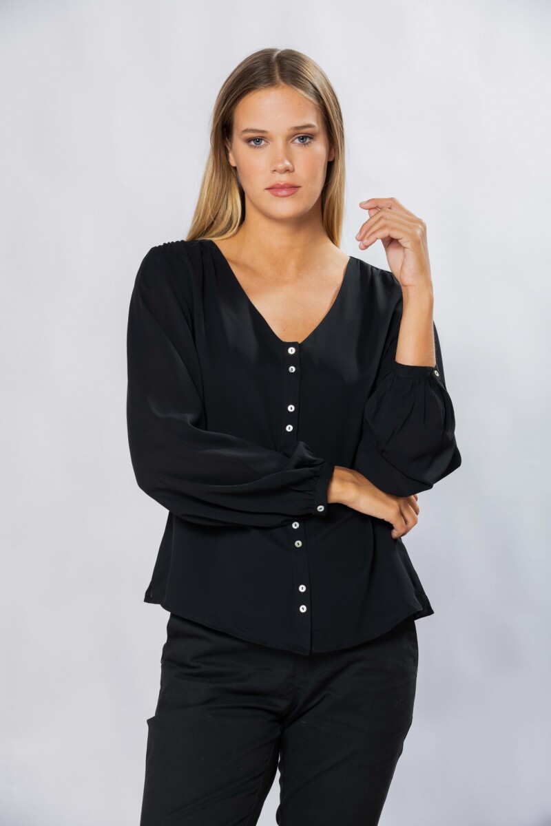 BLUSA CLÁSICA CON BOTONES - Negro 