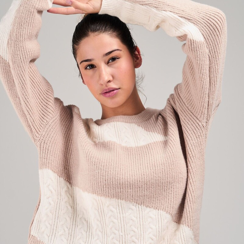 Buzo tejido Slowly Beige/rosa