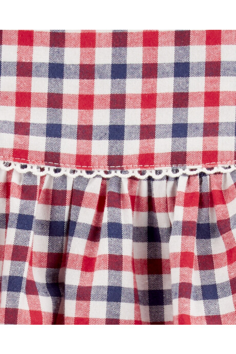 Vestido de algodón, con bordes de ojales, diseño a cuadros Sin color