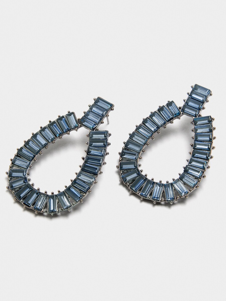 Pendientes Maxi Ovalados De Cristales azul