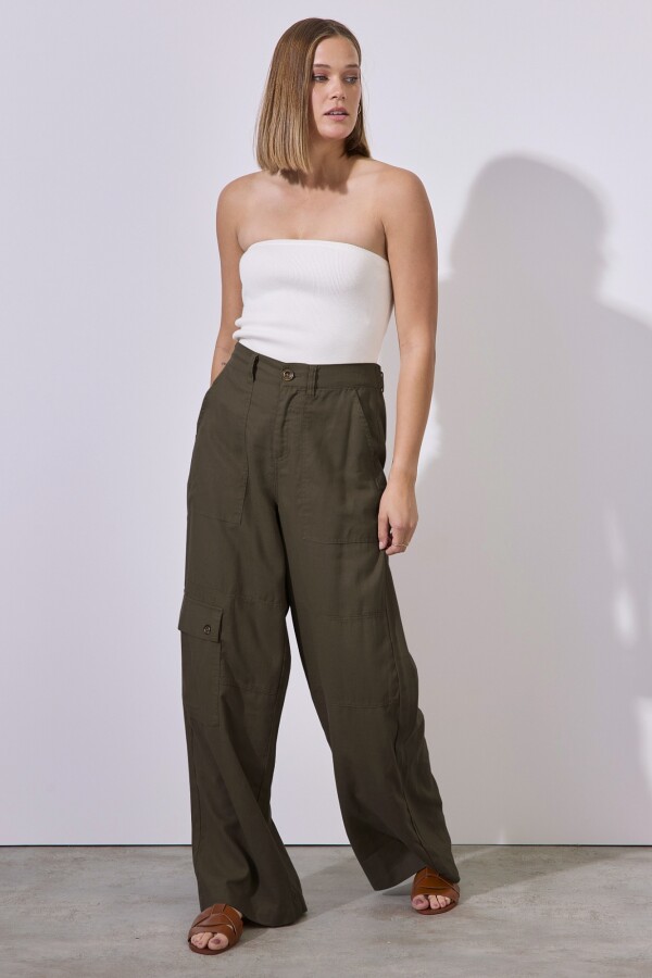 Pantalon Lino Cargo OLIVA