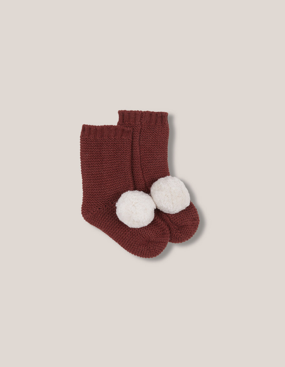 Patuco Bota Y Pompon - Rojo Oscuro 