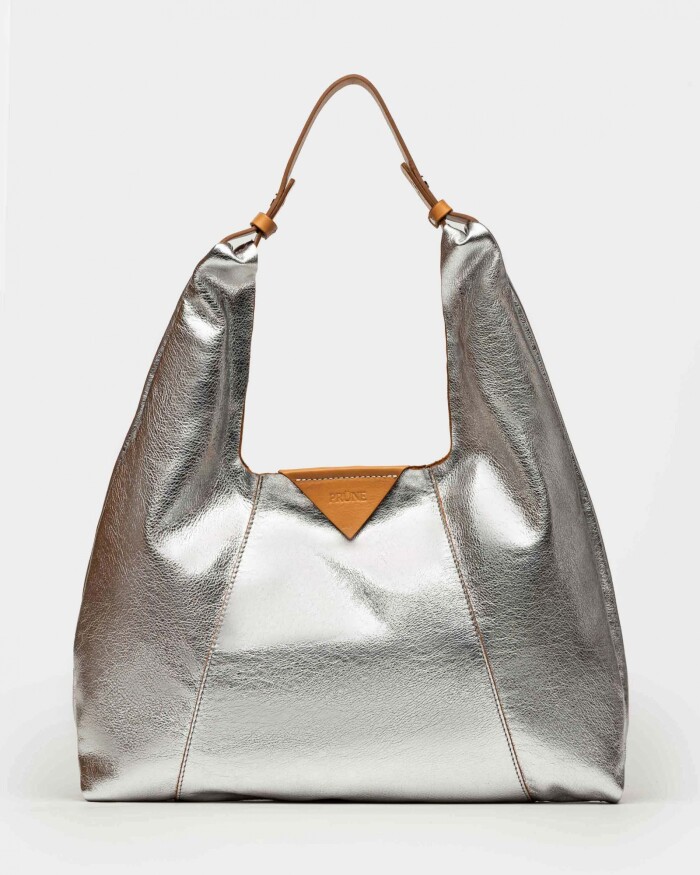 Cartera al hombro The Shopping en cuero graneado metalizado Grafito