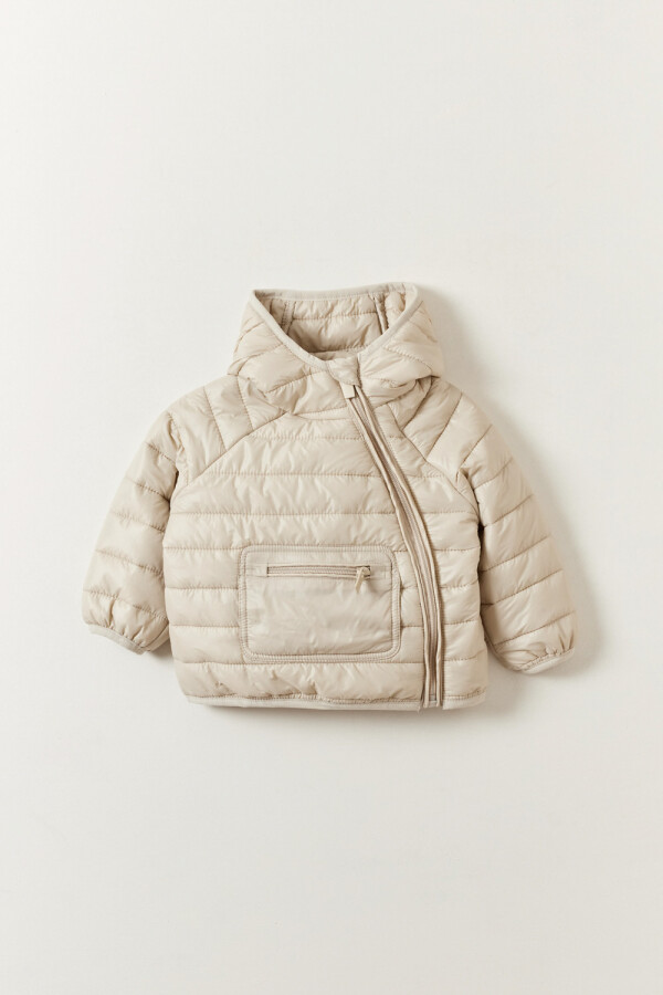 Campera abrigo capitoneada capucha Beige
