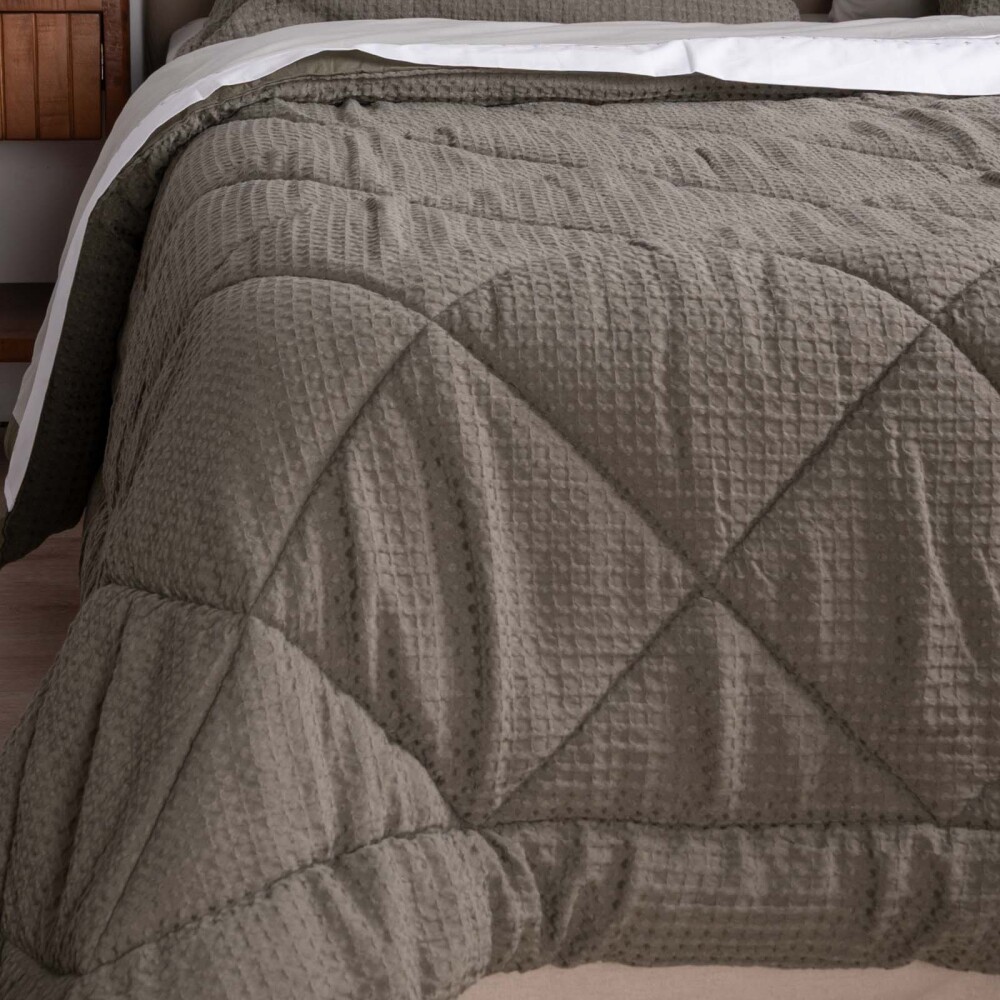 SET DE ACOLCHADO 2 PLAZAS POLIESTER VERDE GOFRE VERDE MUSGO