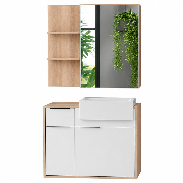 CONJUNTO DE BAÑO JAZZ / 80cm CON ARMARIO COLOR FAIA/BLANCO Conjunto De Baño Jazz / 80cm Con Armario Color Faia/blanco