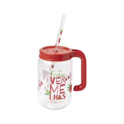 Taza con Tapa y Sorbito Frutas 580 ml Frutillas