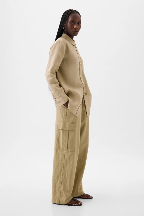Camisa Boyfriend De Lino Mujer Iconic Khaki