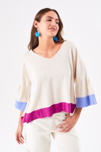 Sweater Manga Volados Escote V Multi