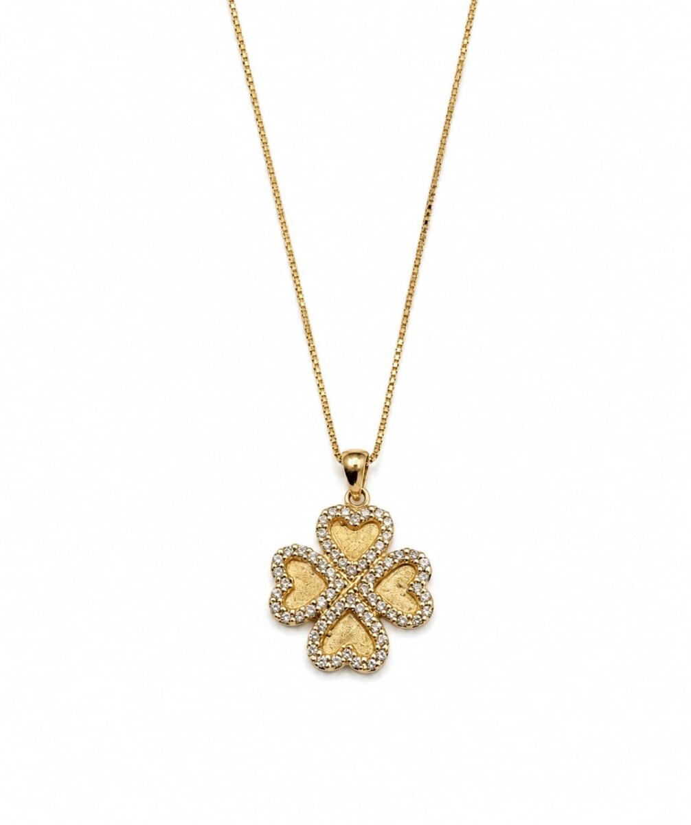 Cadena y colgante trébol con zirconias 