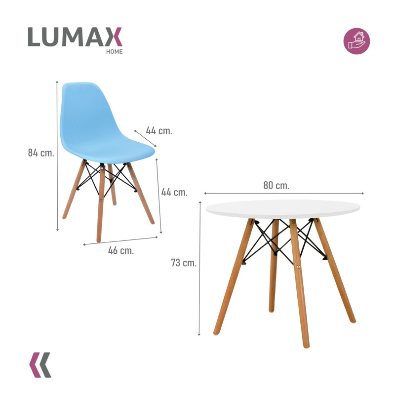 Juego de comedor Con Mesa Circular de 80cm + 2 Sillas Eames Azul