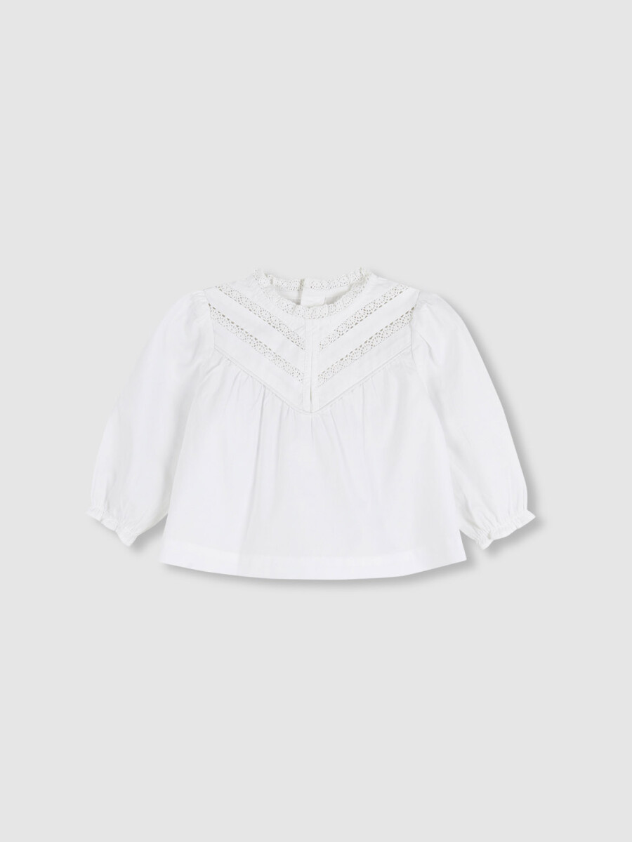 Blusa M/l Encaje Valencienne En Canesu Blanco