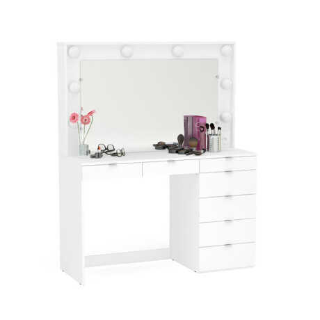 TOCADOR LAS VEGAS CON ESPEJO, 7 CAJONES Y PORTA LÁMPARAS BLANCO