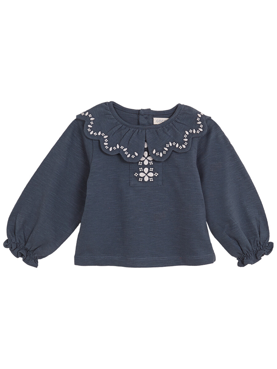 Camiseta Con Bordado Petroleo