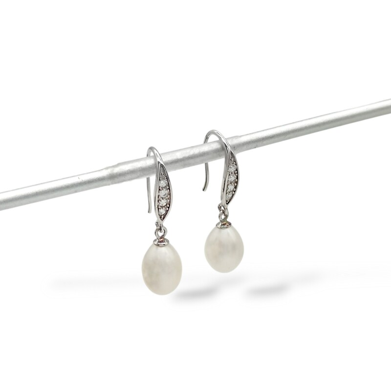 Caravanas Colgantes Perlas-Plata 925-Con Perla y Zirconia-CA3204 conperla