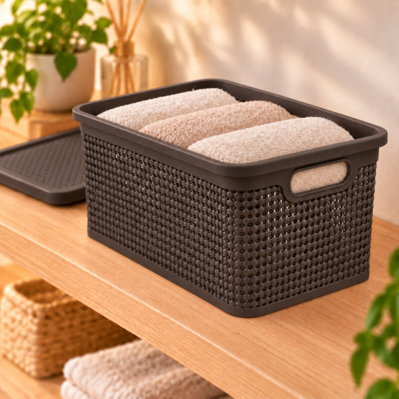 Caja simil ratán 15 lts CHOCOLATE
