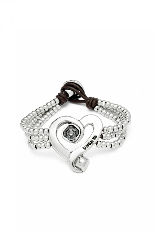 PULSERA DE CUENTAS CON CORAZÓN BAÑADO EN PLATA DE LEY CON CRISTAL NEGRO Pulsera