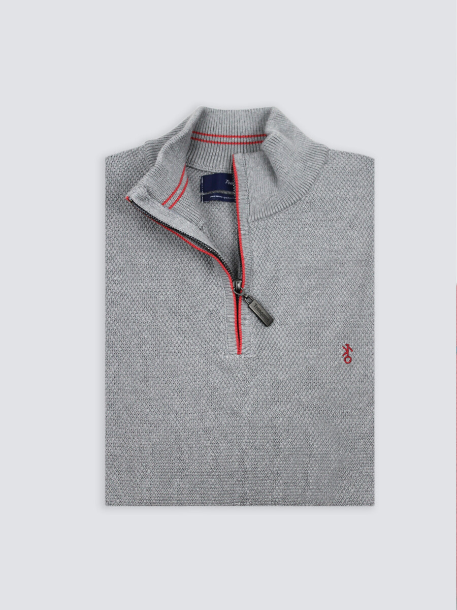 Remera Medio Cierre Apolo - Gris con Coral 