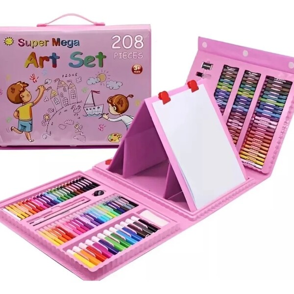 Set Kit Arte Dibujo Y Pinturas 208 Piezas Valija Infantil Variante Color Rosa