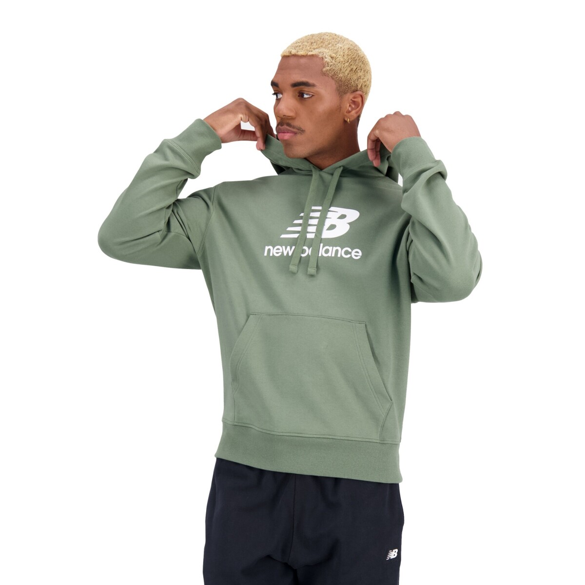 Canguro New Balance Hombre Essentials Stacked Logo French Terry Hoodie Green - S/C 