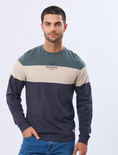 REMERA RAYADA CON ESTAMPA Azul