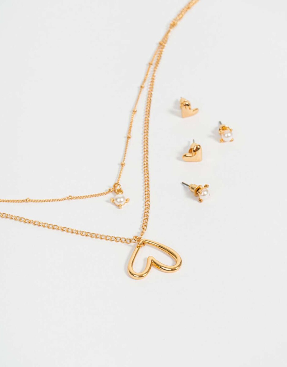 Bijou Set Con Corazón Bañado En Oro - Dorado 