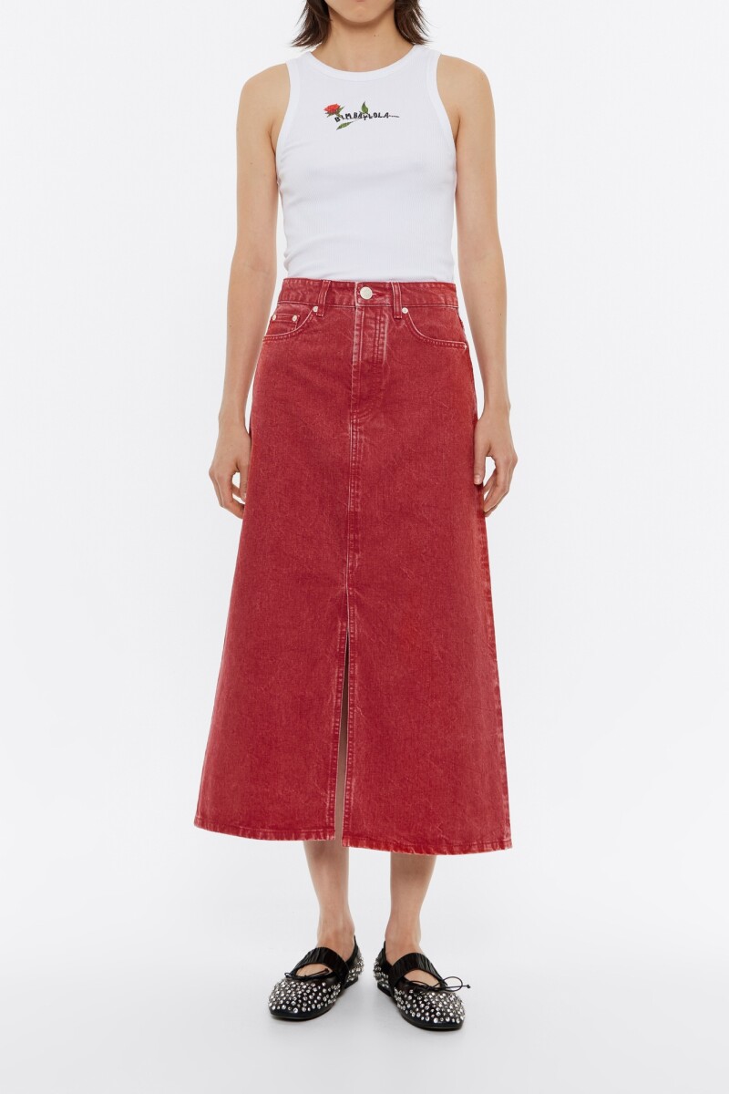 FALDA MIDI DENIM LÍNEA A Rojo