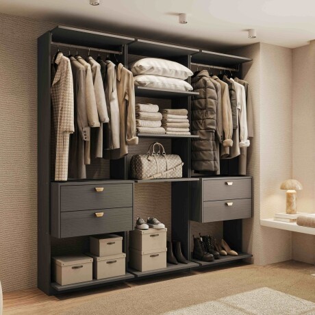 COMBO VESTIDOR - 3 MODULOS - 4 CAJONES GUARDARROPA ARMARIO CLOSET PLACARD NEGRO