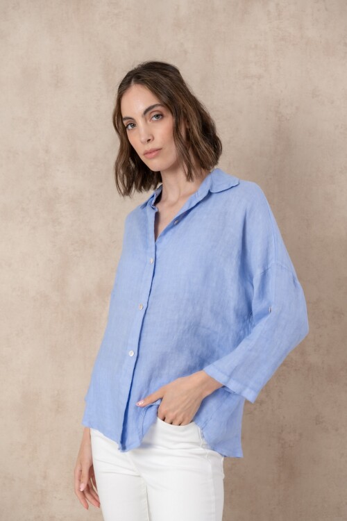 Camisa de lino lisa Blue