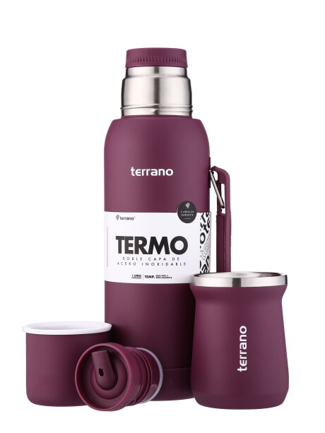 Kit Termo 1LT Con Base De Silicona + Mate de Acero Tradicional Uva