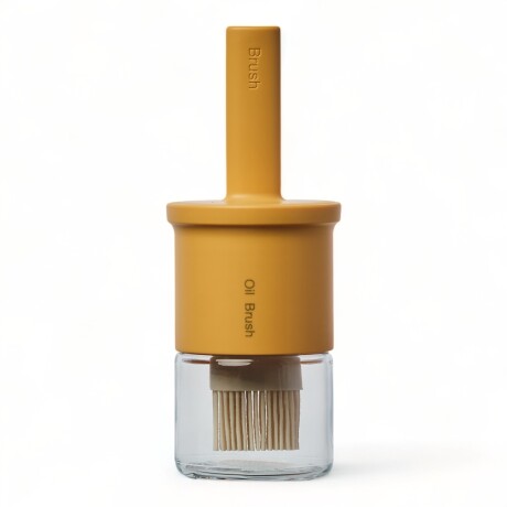 Aceitera Salsera Botella Vidrio 250ml Con Pincel De Silicona Amarillo