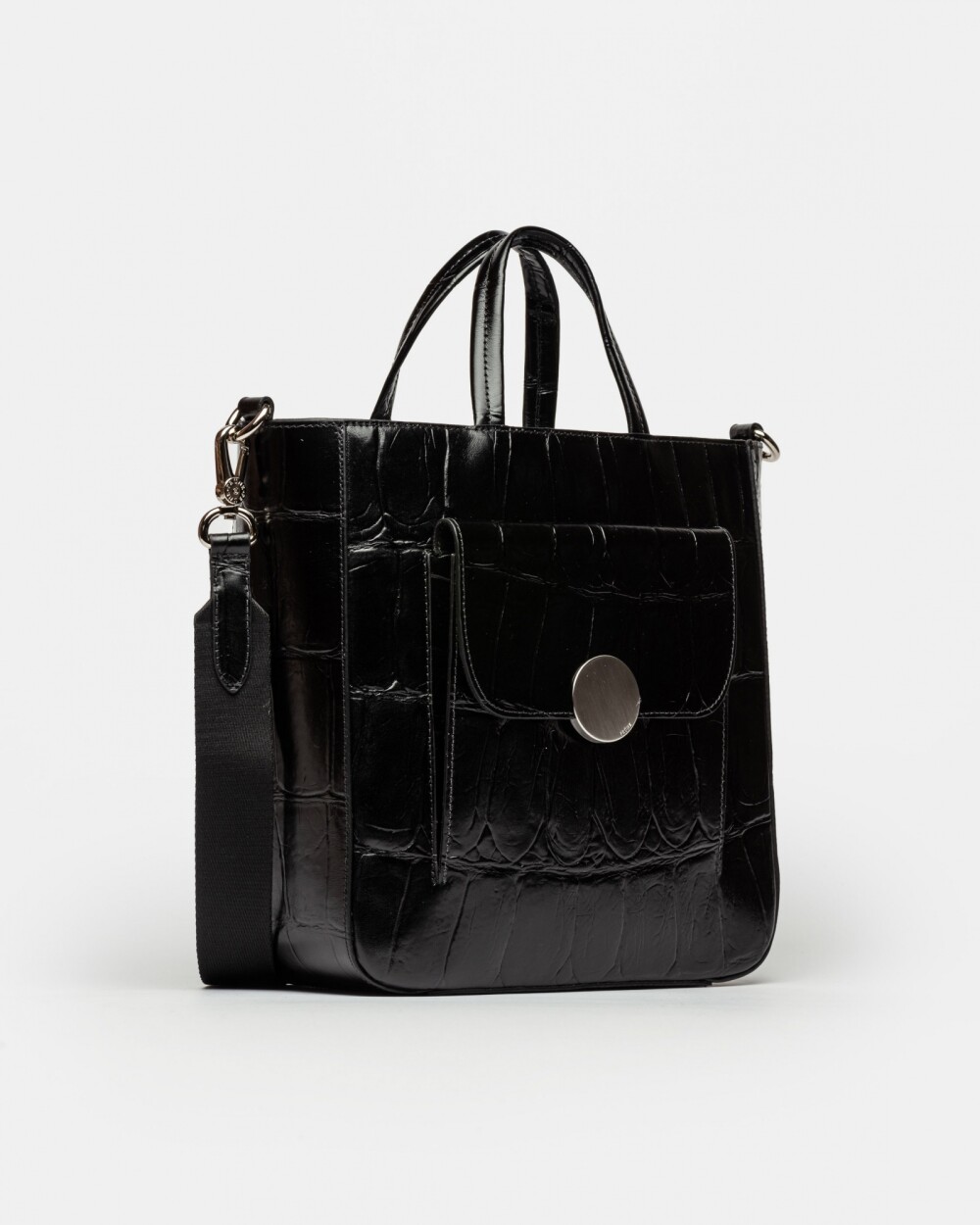 Shopper The Circle En Cuero Grabado Big Croco Negro