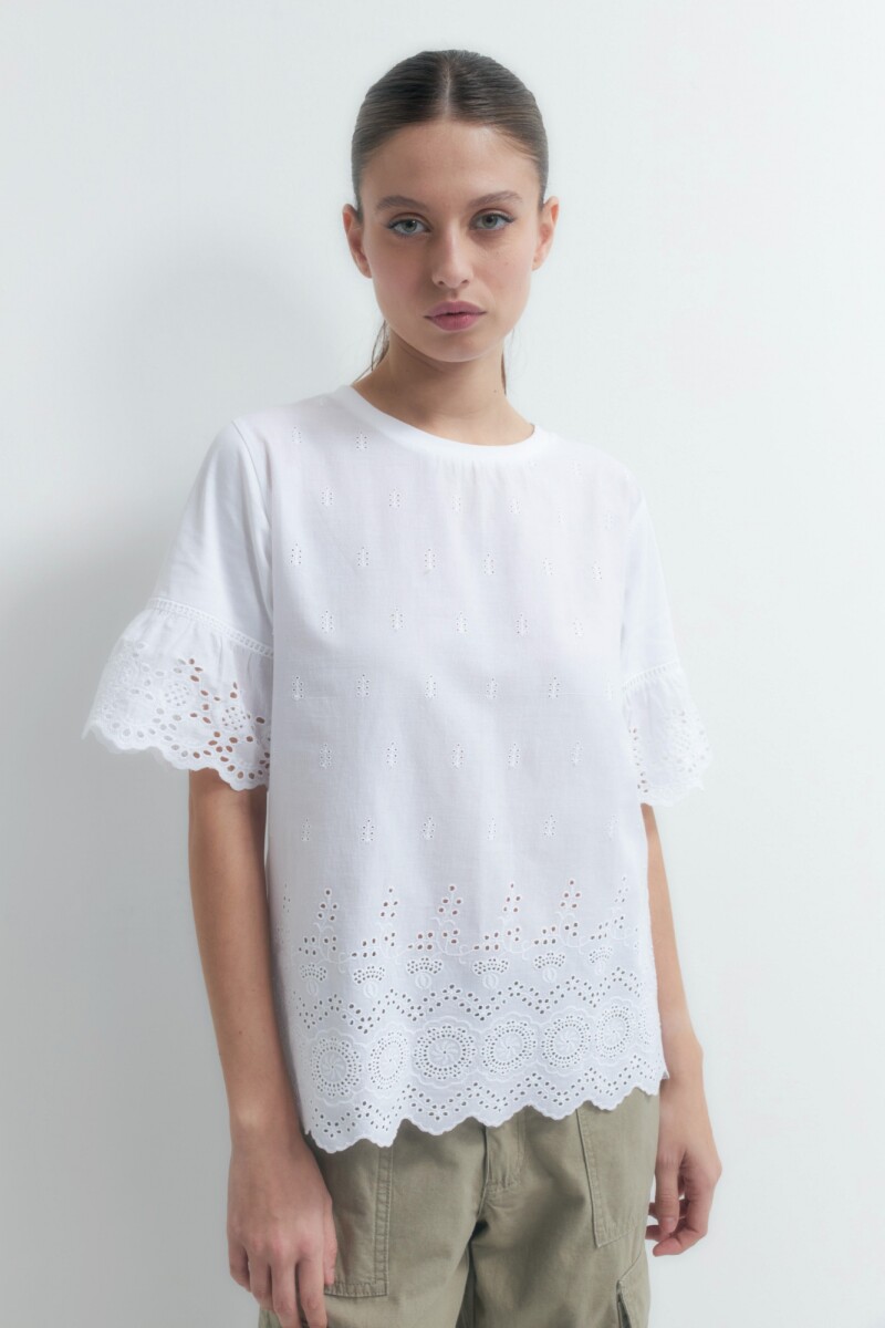 Remera con broderie - blanco 