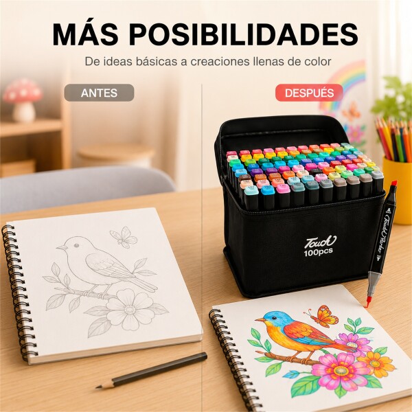 Set de 100 Marcadores Artísticos Doble Punta con Bolso Negro 1